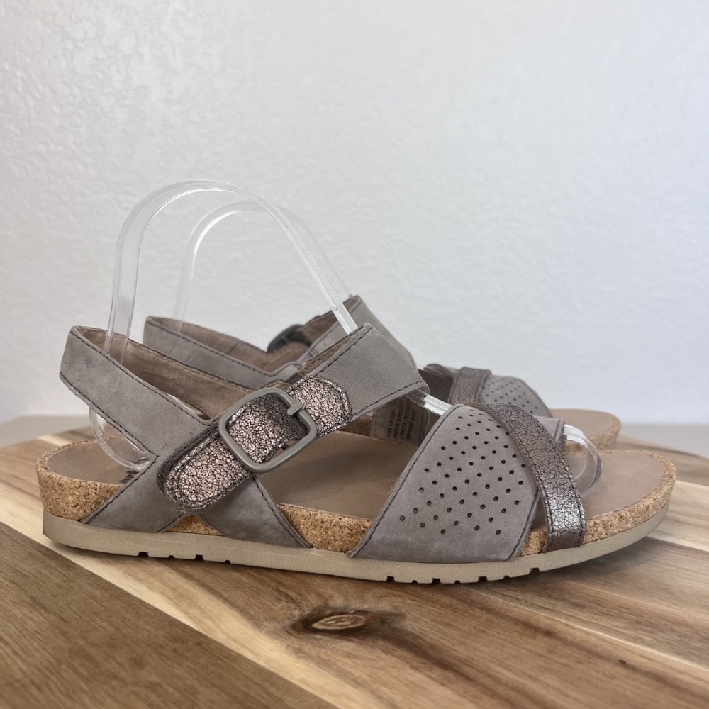 Earth Linden Laguna Sandals Womens 9 M Taupe Suede Leather Hook Loop Comfort